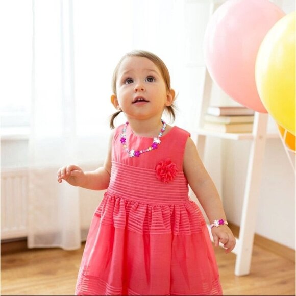 H&M Baby Dress 12–18M – Pink Textured Stripes w/ Flower Accent | EUC - Picture 1 of 7